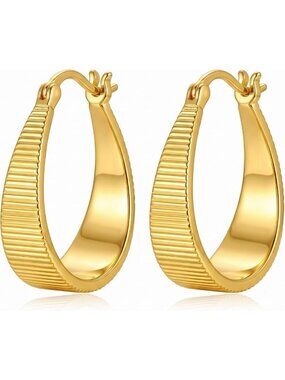 Trendy 14K Gold Hoop Earrings for Women - 20mm Twisted Beaded Huggie Hoops